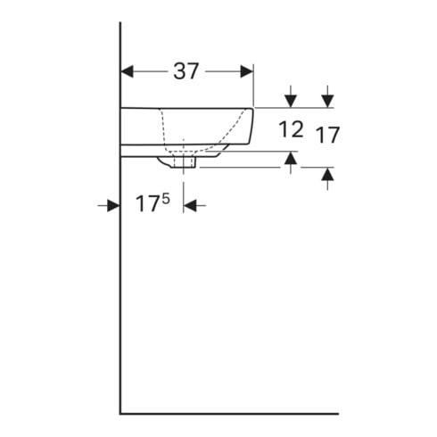 Geberit Lavabo Renova Compact, trou de robinet central, sans trop-plein, 60 cm