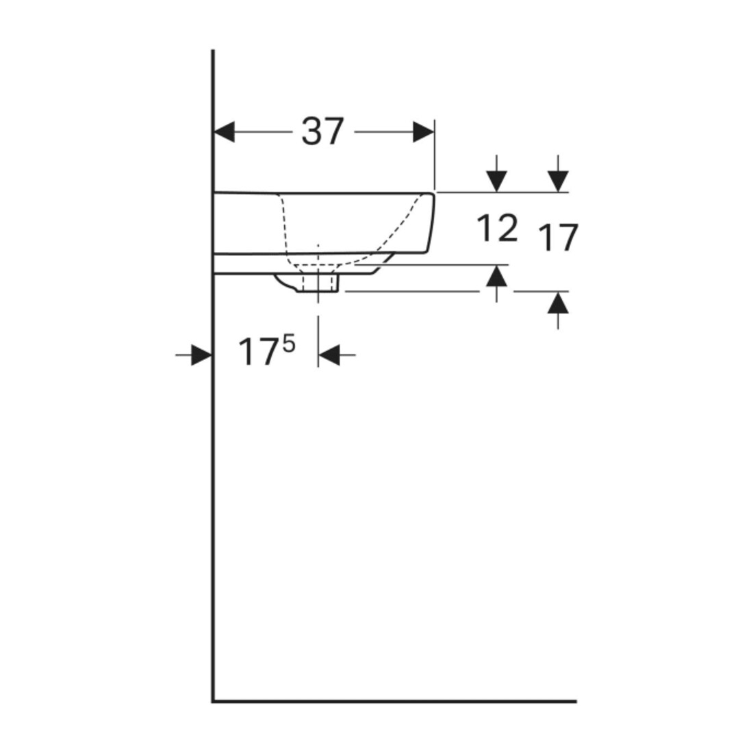 Geberit Lavabo Renova Compact, trou de robinet central, sans trop-plein, 60 cm