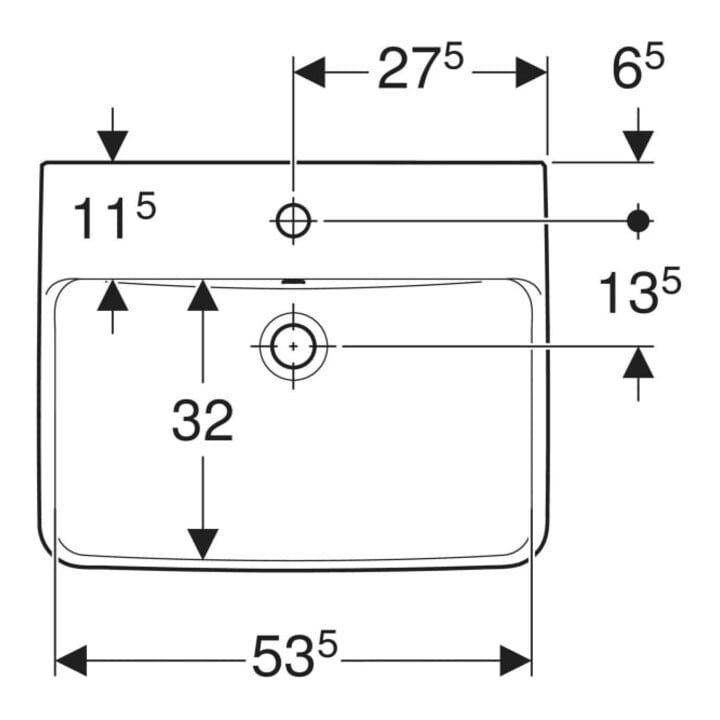 Geberit Lavabo Renova Plan 55x44 cm, avec robinetterie, trop-plein, blanc