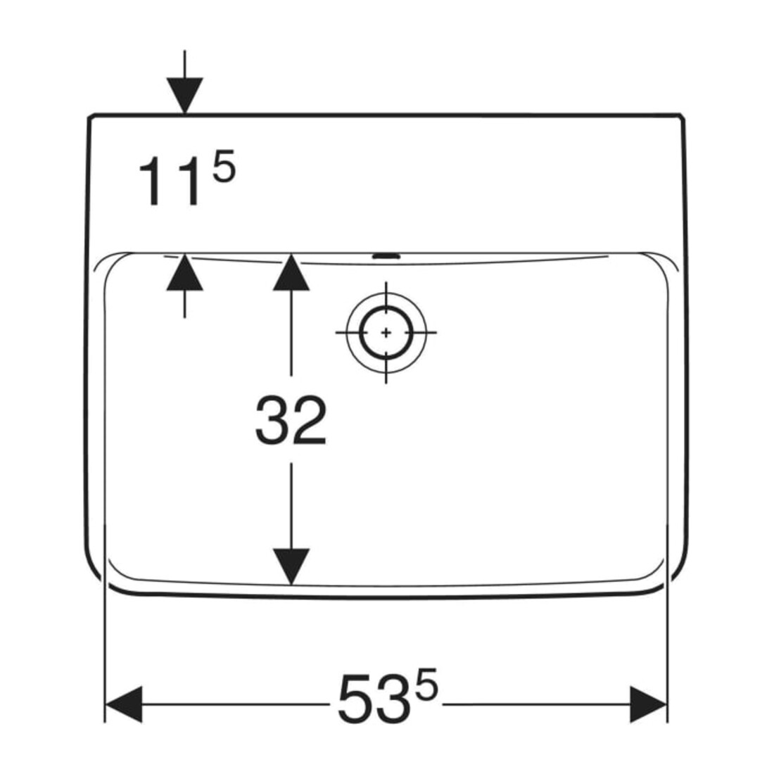 Geberit Lavabo Renova Plan 55x44 cm, sans trou de robinet, avec trop-plein, blanc