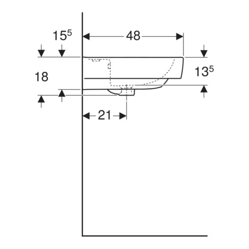 Geberit Lavabo Renova Plan 65x48 cm, mitigeur, trop-plein, blanc