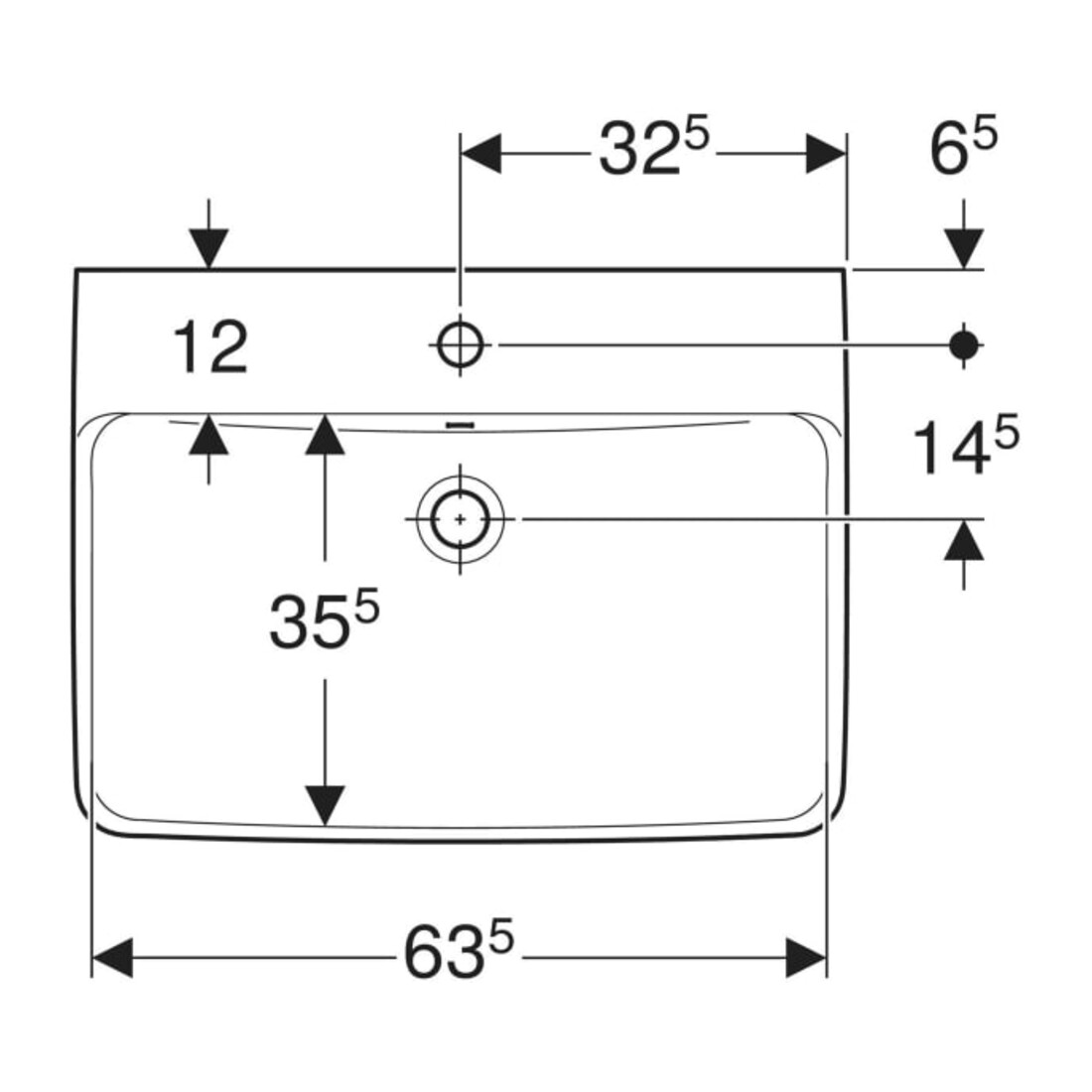 Geberit Lavabo Renova Plan 65x48cm, mitigeur, avec trop-plein, blanc KeraTect