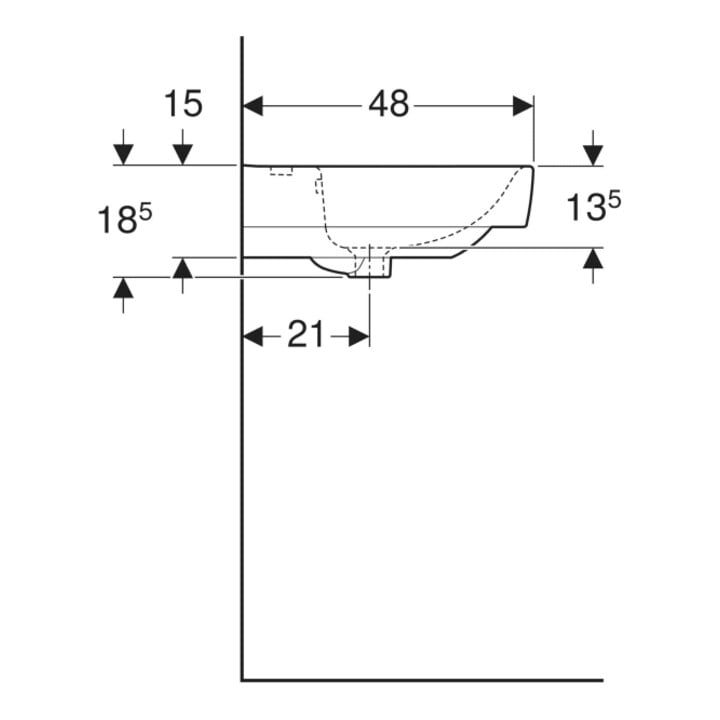 Geberit Lavabo Renova Plan 75x48 cm, évacuation latérale, avec tablette, blanc