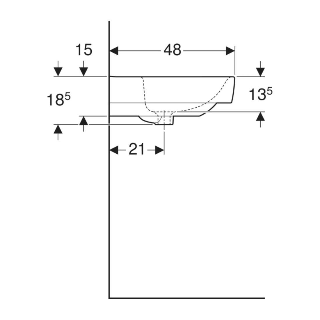 Geberit Lavabo Renova Plan 75x48cm, sans robinet, sans trop-plein, avec tablette, blanc