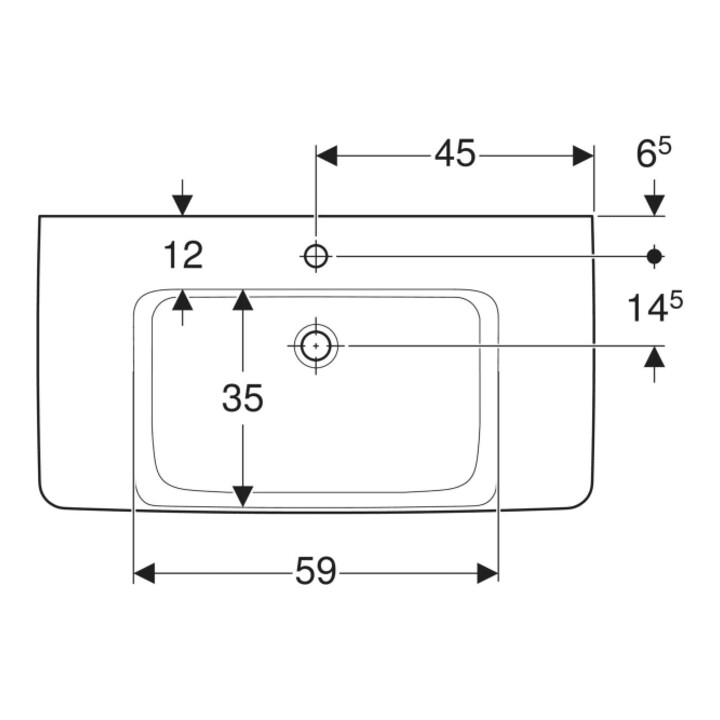 Geberit Lavabo Renova Plan 90x48 cm, évac. horizontale, sans trop-plein, avec plage, blanc K-Tect