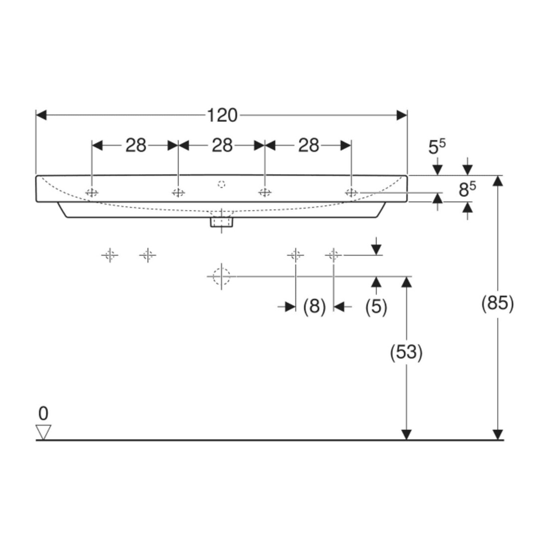 Geberit Lavabo Smyle Square 120x48 cm, EV gauche + droite, avec trop-plein, KeraTect/blanc
