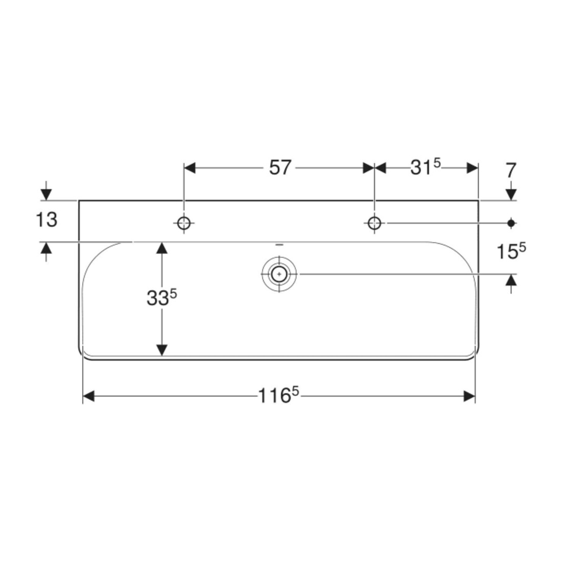 Geberit Lavabo Smyle Square 120x48 cm, EV gauche + droite, avec trop-plein, KeraTect/blanc
