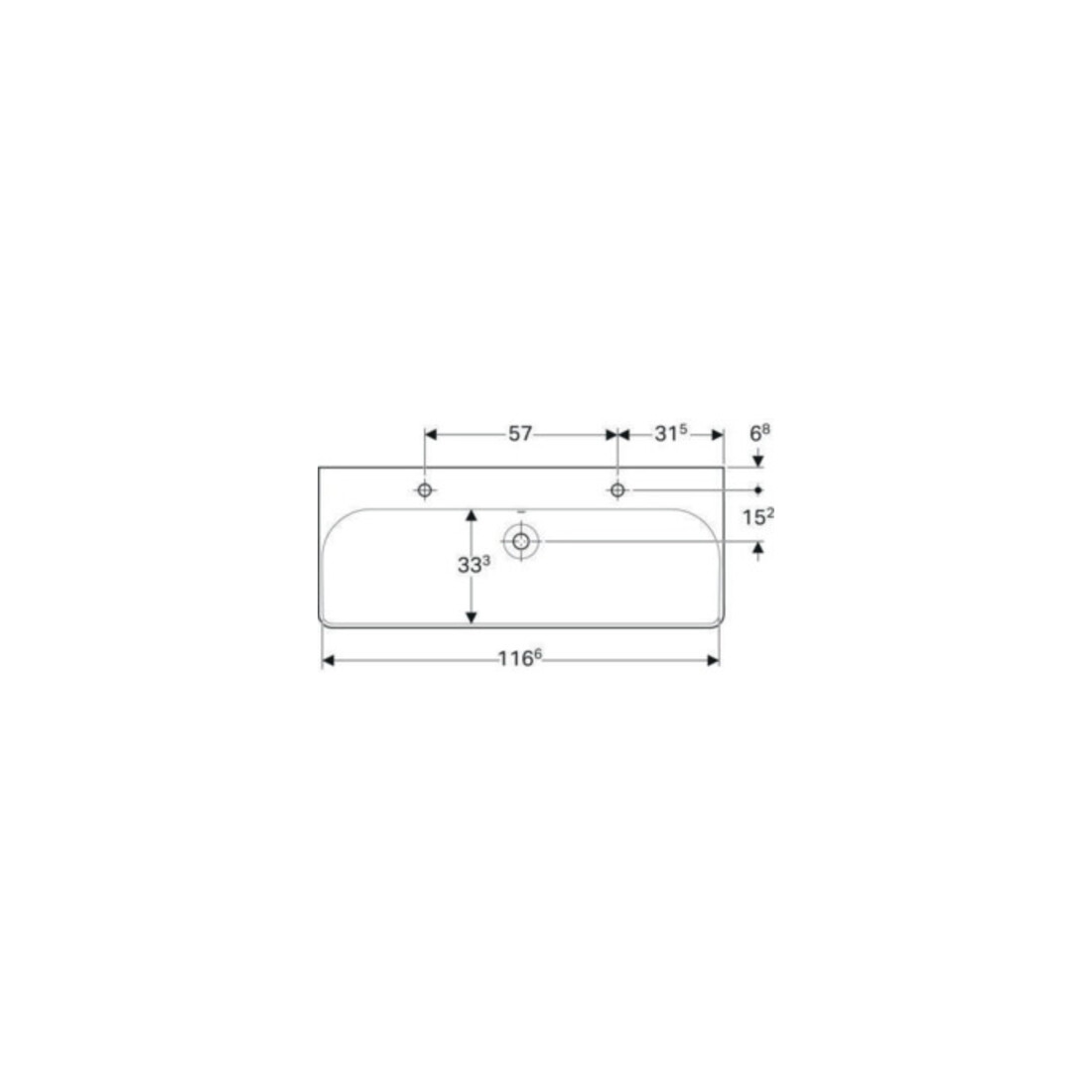 Geberit Lavabo Smyle Square 120x48 cm, robinetterie gauche + droite, avec trop-plein, blanc
