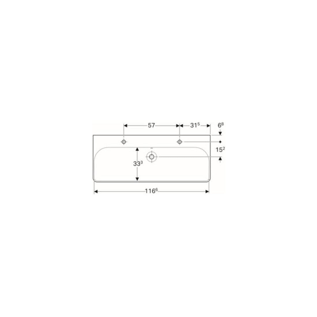 Geberit Lavabo Smyle Square 120x48 cm, robinetterie gauche + droite, avec trop-plein, blanc