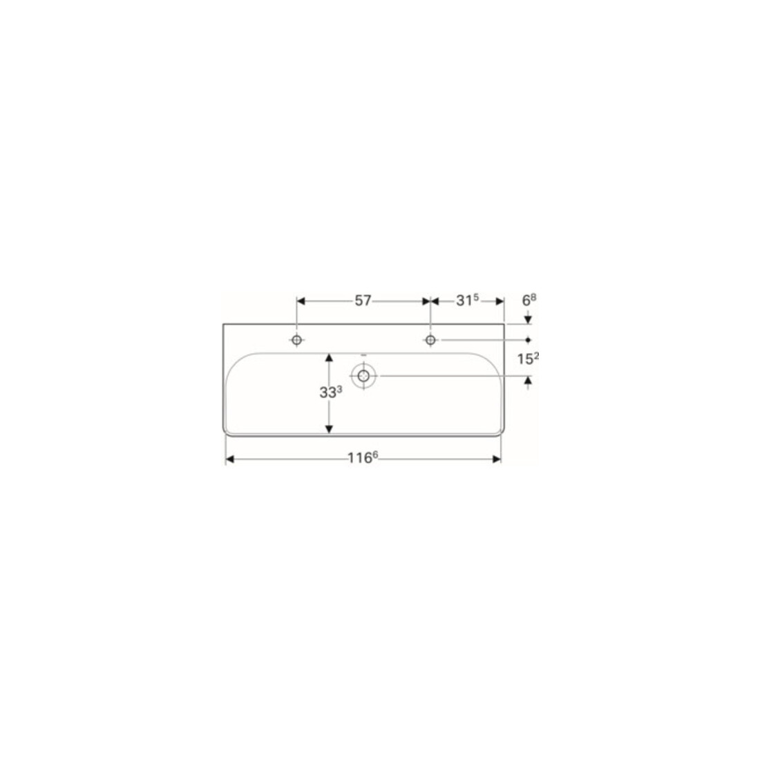 Geberit Lavabo Smyle Square 120x48 cm, robinetterie gauche + droite, avec trop-plein, blanc