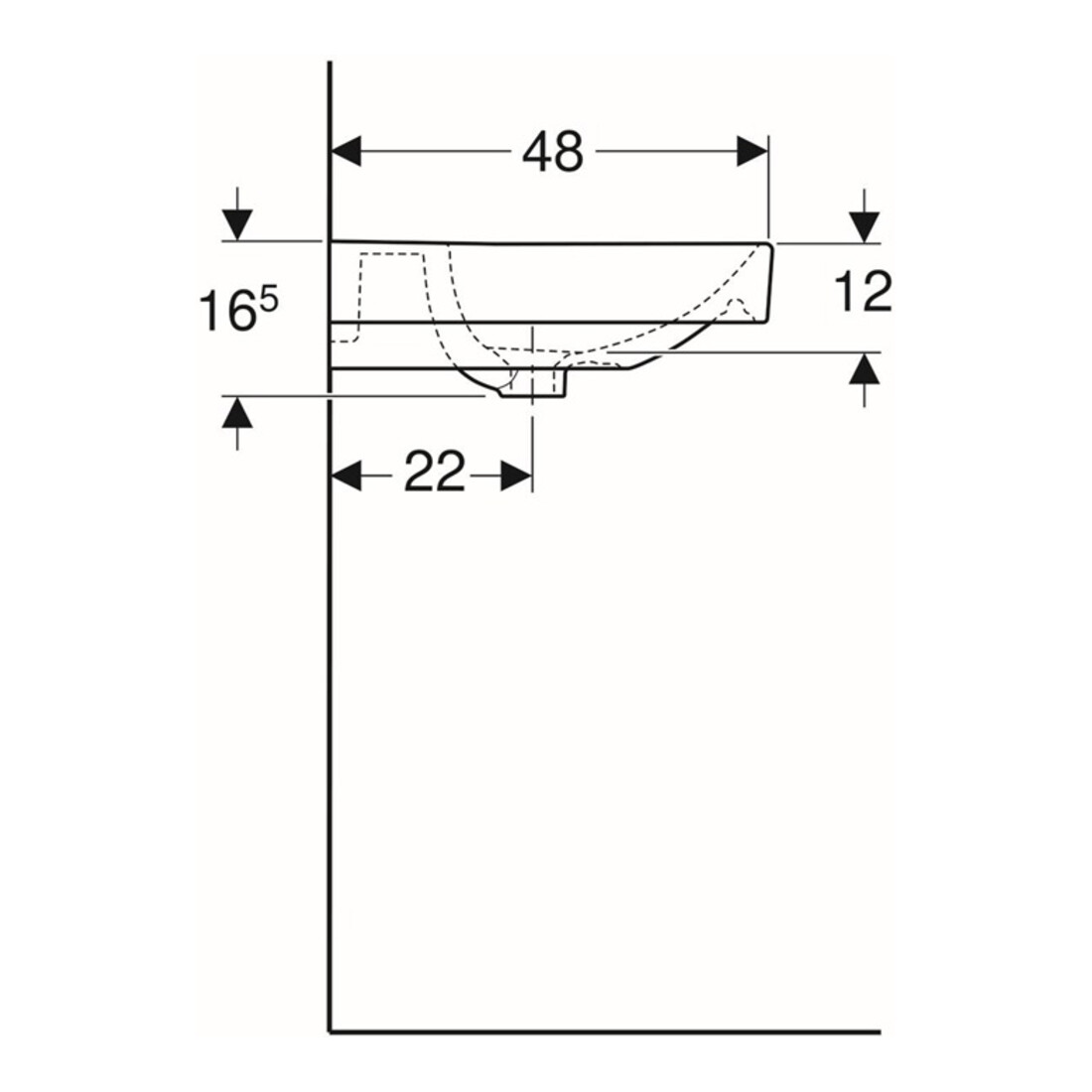 Geberit Lavabo Smyle Square 60x48 cm, blanc, avec trou pour robinet et trop-plein