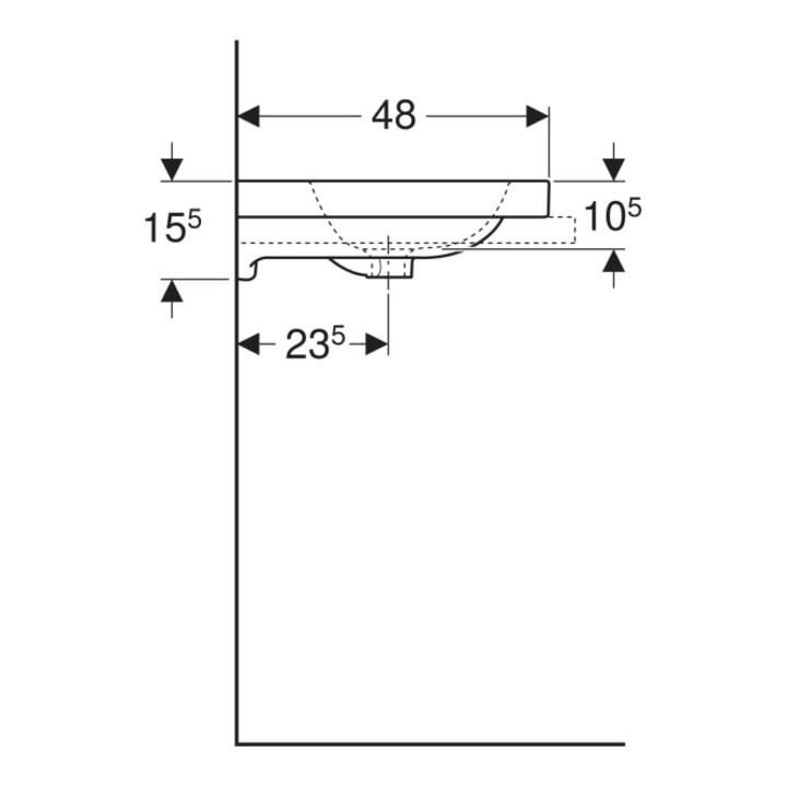 Geberit Lavabo sur plan iCon Light 60x48 cm, évacuation horizontale, blanc alpin mat
