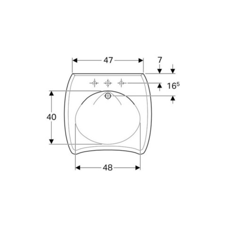 Geberit Lavabo Vitalis 65x60 cm, blanc K-T., sans trop-plein, sans trou robinet, accessible PMR