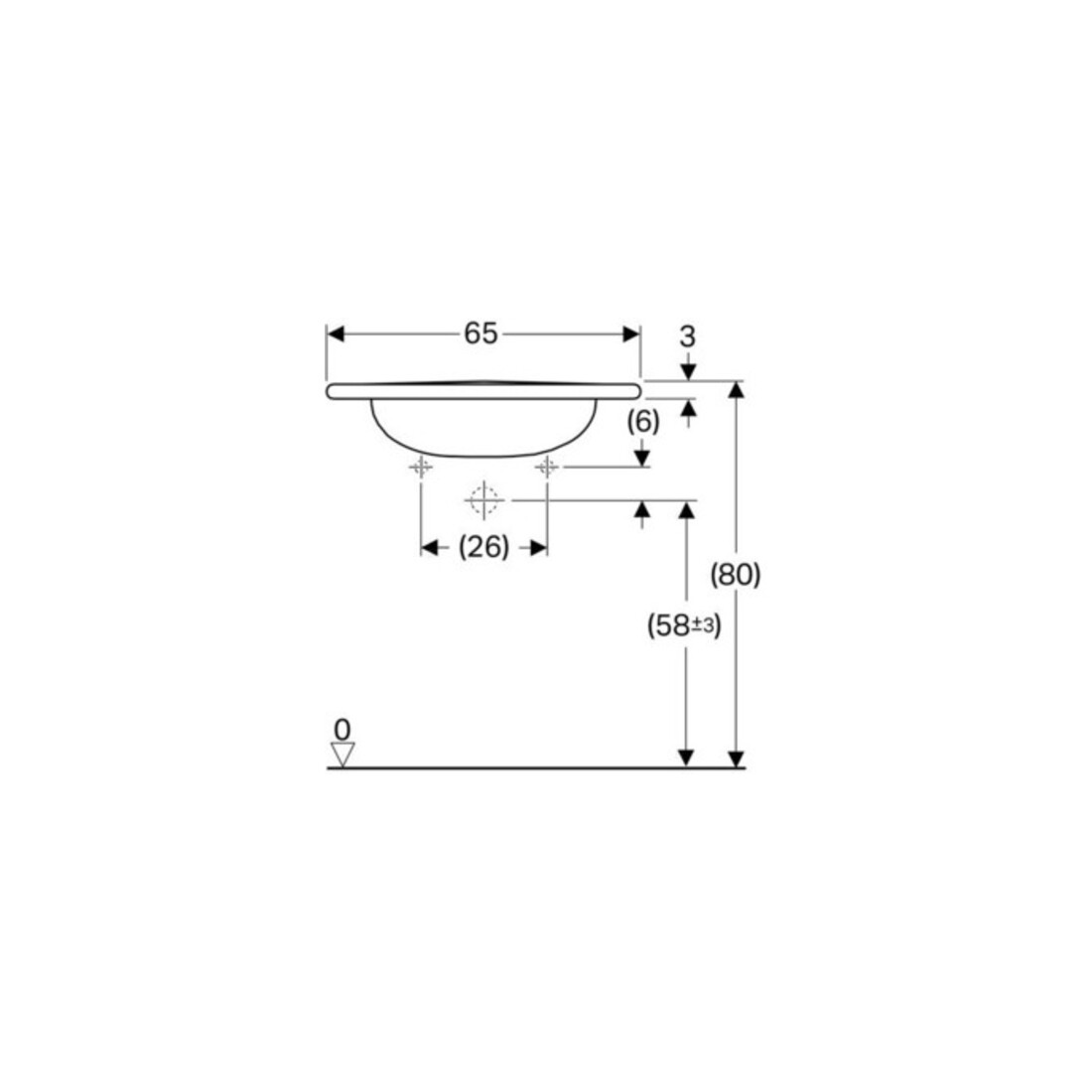 Geberit Lavabo Vitalis 65x60 cm, blanc K-T., sans trop-plein, sans trou robinet, accessible PMR