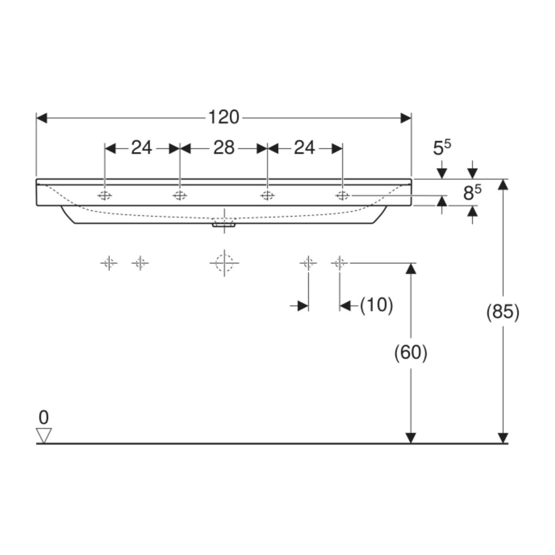 Geberit Lavabo Xeno2 120x48 cm, sans robinet, sans trop-plein, blanc KeraTect