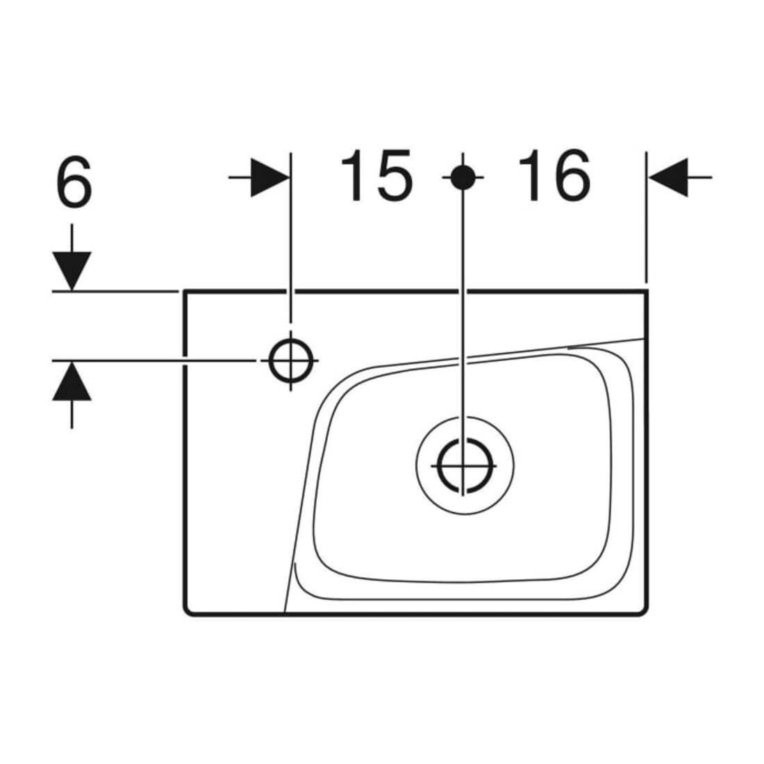Geberit Lavabo Xeno2 40x28 cm, mit Hahn links, ohne Überlauf, blanc K-Tect