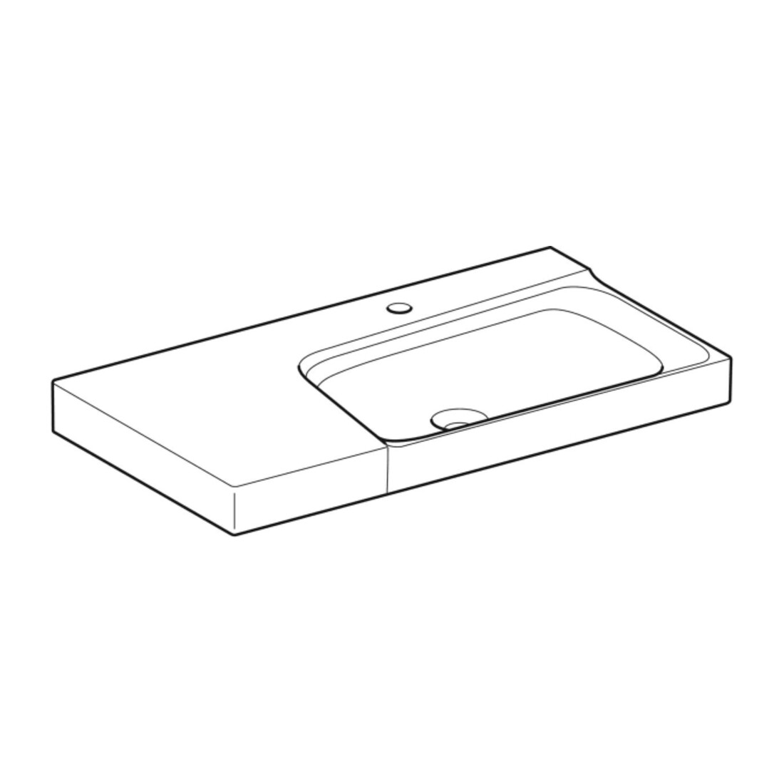 Geberit Lavabo Xeno2 90x48cm, évacuation L, HL mi, sans trop-plein, blanc K-Tect