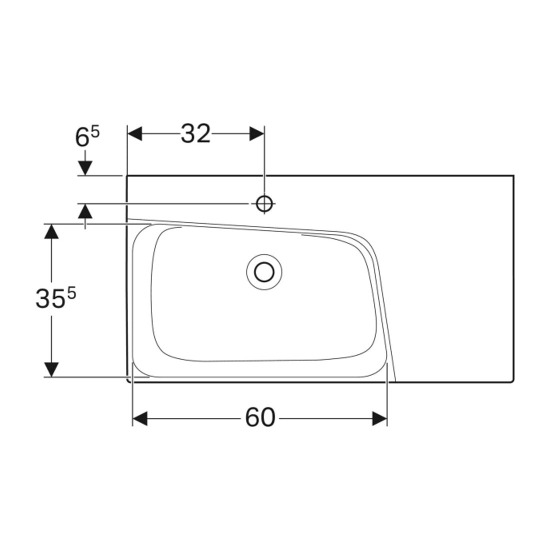 Geberit Lavabo Xeno2 90x48cm, sortie droite, raccord eau chaude, sans trop-plein, blanc K-Tect