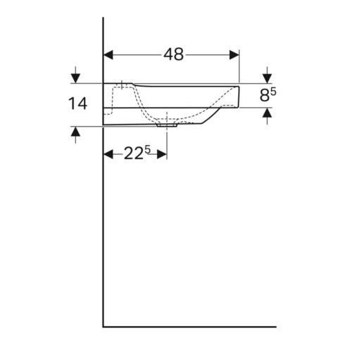 Geberit Lavabo Xeno2 90x48cm, sortie droite, raccord eau chaude, sans trop-plein, blanc K-Tect