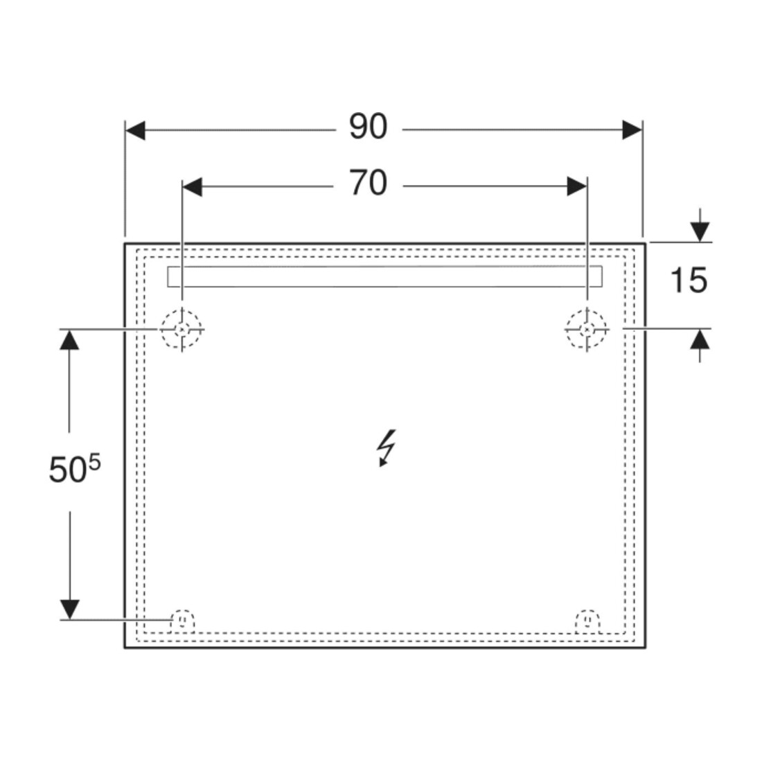 Geberit Lichtspiegel Option Basic Beleuchtung oben, 90x70cm