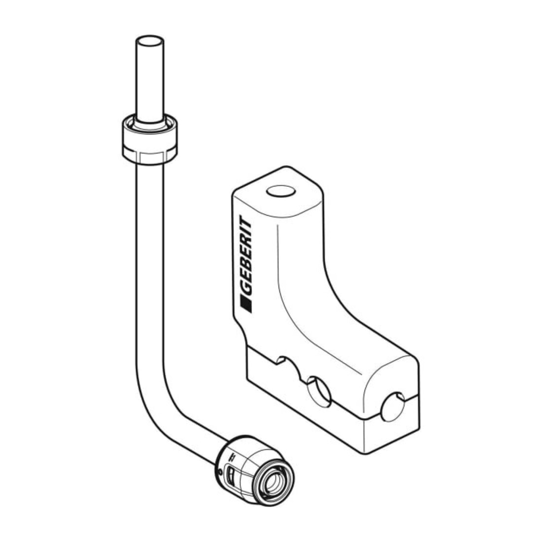 Geberit Metallrohr-Bogen PushFit d 20mm, 90G, m A.-Vsb z EK, Ms/Kupfer