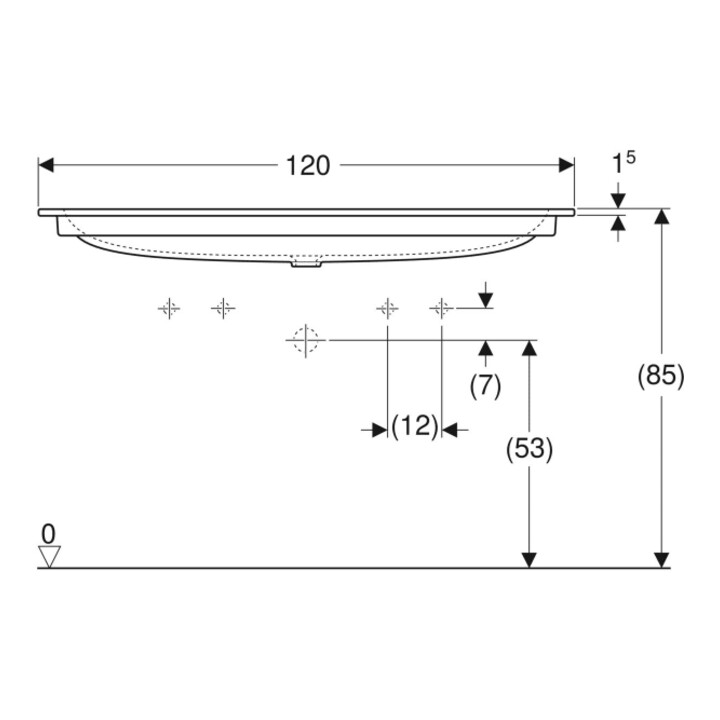 Geberit Meuble lavabo iCon 120x48 cm, évacuation gauche + droite, sans trop-plein, blanc/KeraTe