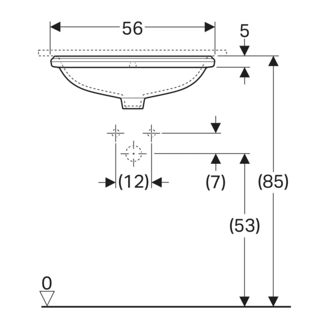 Geberit Meuble-lavabo VariForm 56x46 cm, sans robinet, avec trop-plein, ovale, blanc K-Tect