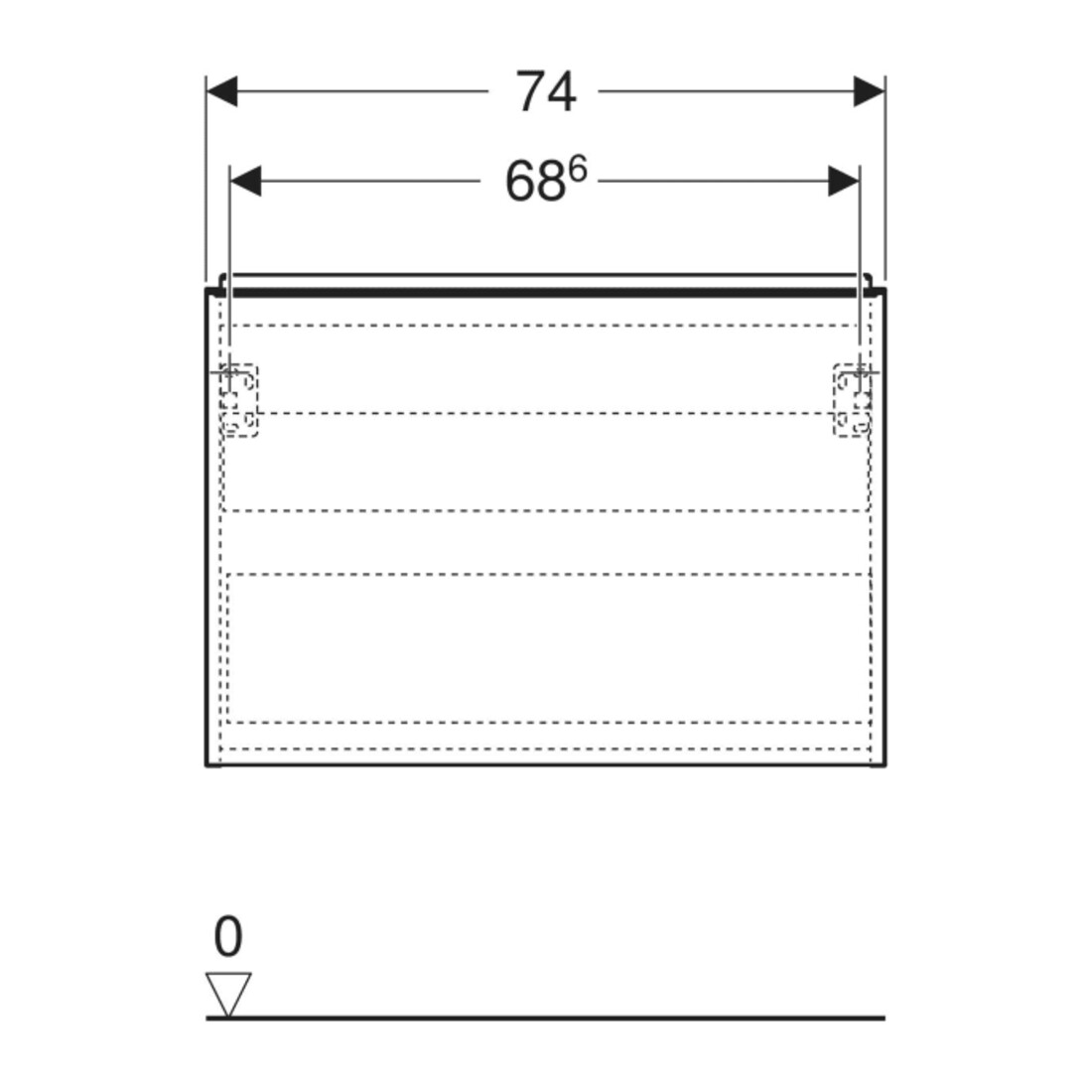 Geberit Meuble sous-lavabo Acanto sortie cachée, L. 74 cm, blanc mat / blanc mat