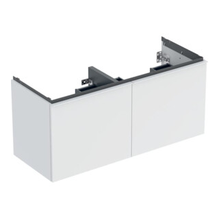 Geberit Meuble sous lavabo double Acanto 1 tiroir latéral, 1 tiroir en I, L 119 cm, blanc mat / blanc brillant
