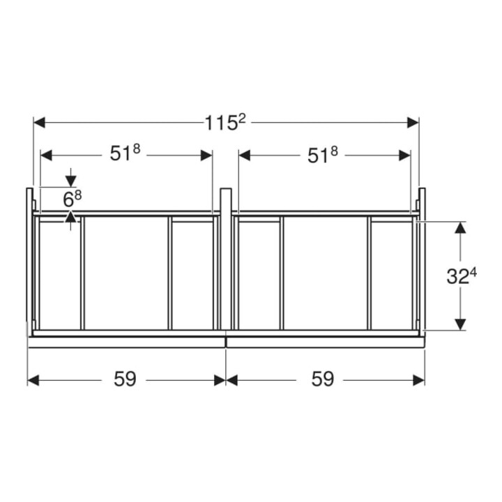 Geberit Meuble sous lavabo double Acanto 1 tiroir latéral, 1 tiroir en I, L 119 cm, blanc mat / blanc brillant