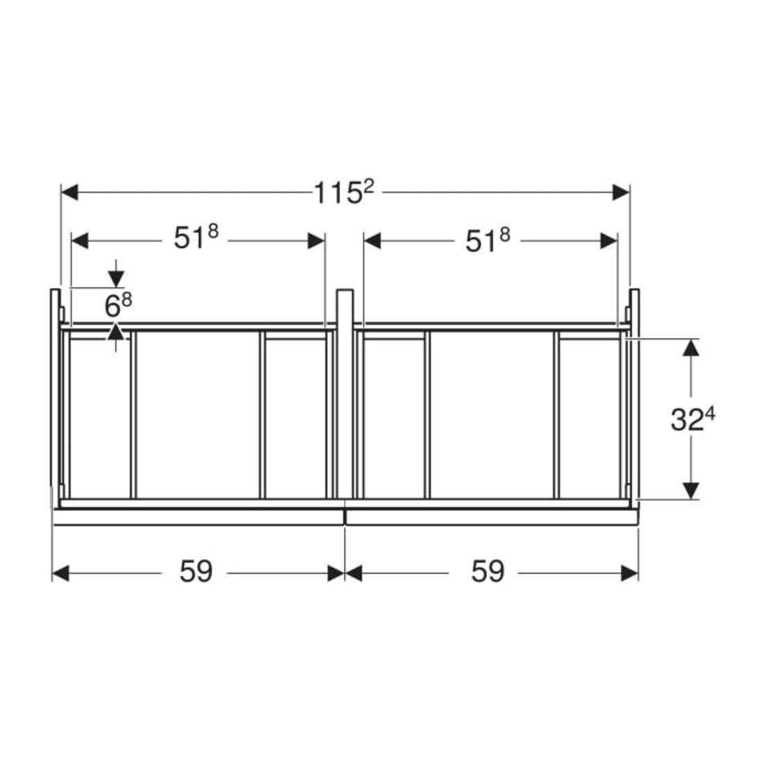 Geberit Meuble sous-lavabo double Acanto 1 tiroir latéral, 1 tiroir en I, L 119 cm, H/P