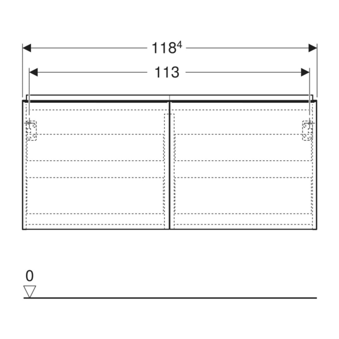 Geberit Meuble sous-lavabo double Acanto 1 tiroir latéral, 1 tiroir en I, L 119 cm, H/P