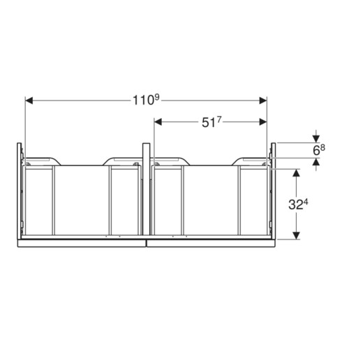 Geberit Meuble sous lavabo double iCon 118,4x24,7x47,6 cm, 2 tiroirs, blanc brillant/gris mat