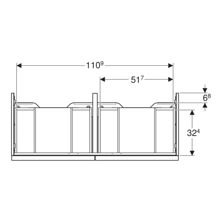 Geberit Meuble sous lavabo double iCon 118,4x24,7x47,6 cm, 2 tiroirs, chêne/gr. la. ma