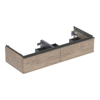 Geberit Meuble sous lavabo double iCon 118,4x24,7x47,6 cm, 2 tiroirs, noyer/gr. la. ma