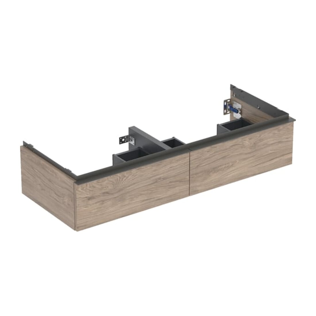 Geberit Meuble sous lavabo double iCon 118,4x24,7x47,6 cm, 2 tiroirs, noyer/gr. la. ma