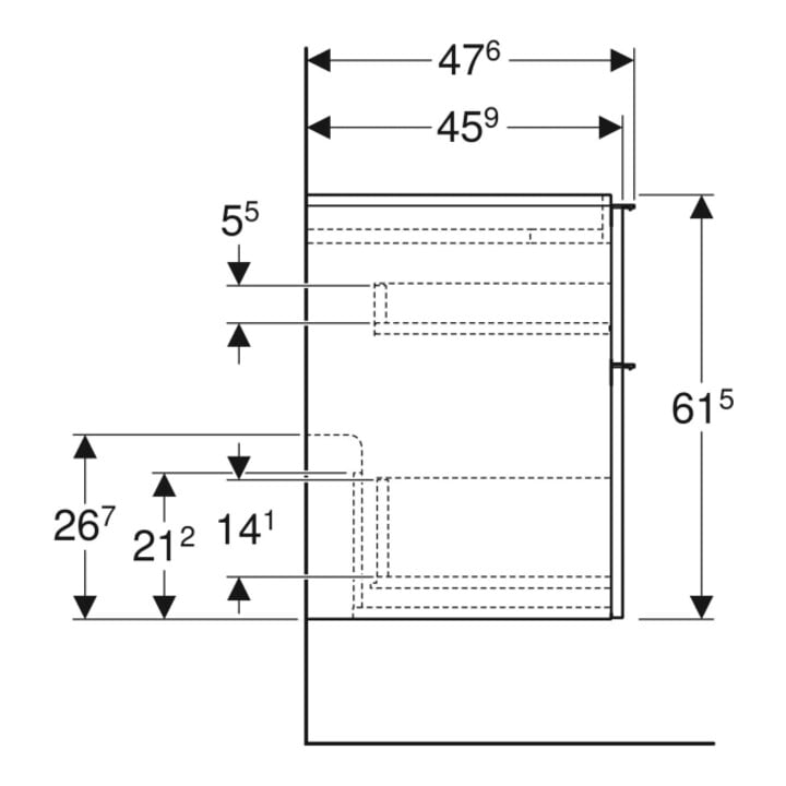 Geberit Meuble sous lavabo double iCon 118,4x61,5x47,6 cm, 4 T, Chêne/gr. la. ma
