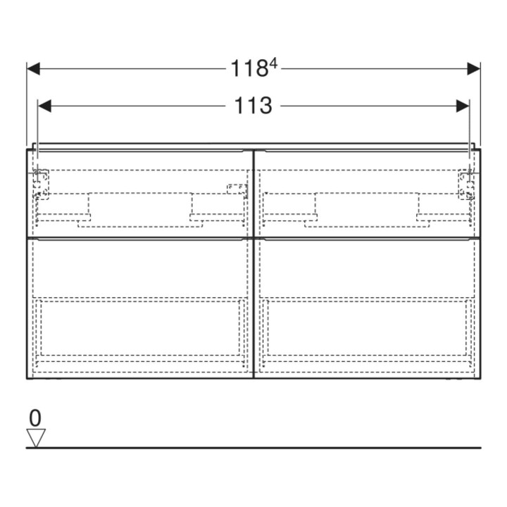 Geberit Meuble sous lavabo double iCon 118,4x61,5x47,6 cm, 4 tiroirs, blanc mat/Gr blanc mat