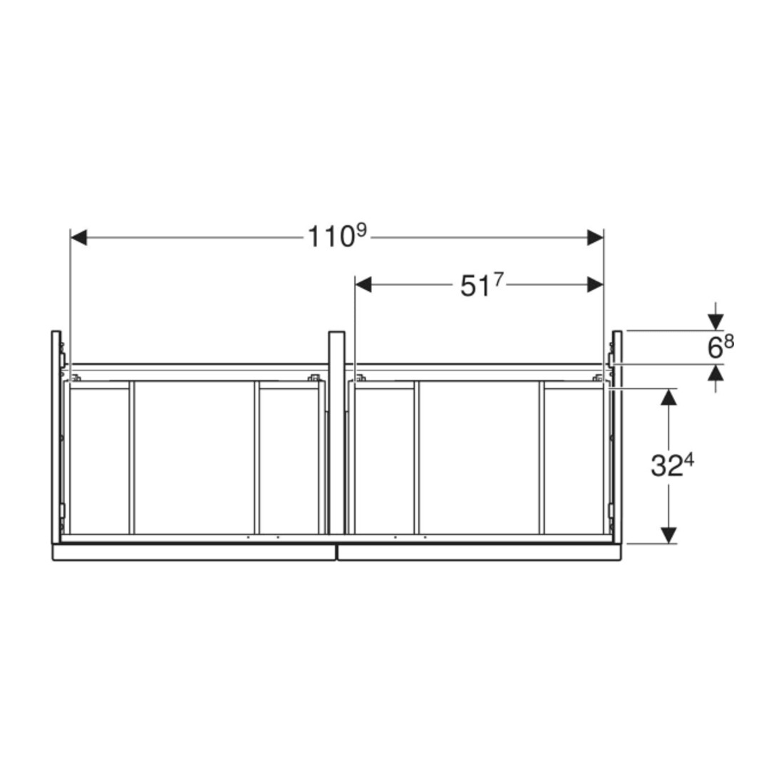 Geberit Meuble sous lavabo double iCon 118,4x61,5x47,6 cm, 4 tiroirs, blanc mat/Gr blanc mat