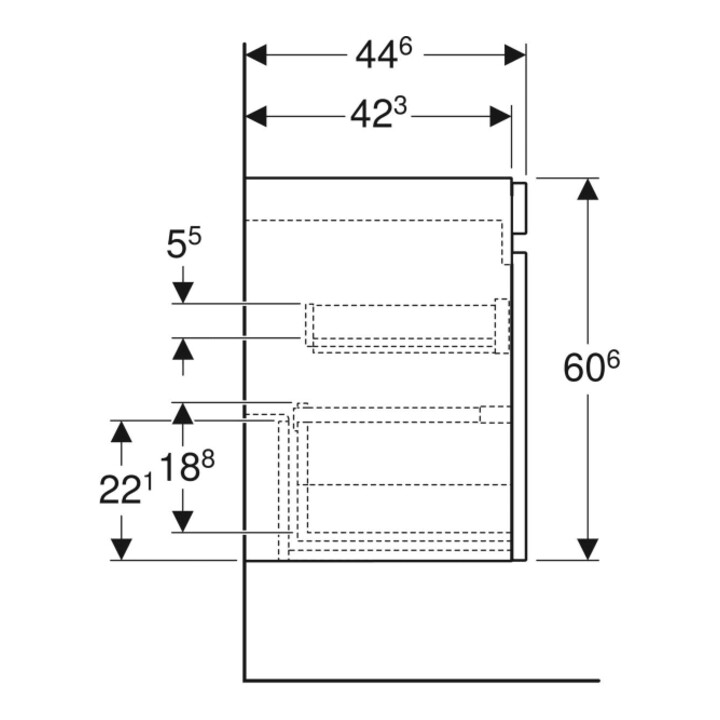 Geberit Meuble sous lavabo double Renova Plan 122,6x60,6x44,6 cm, 2 tiroirs, blanc, laqué brillant