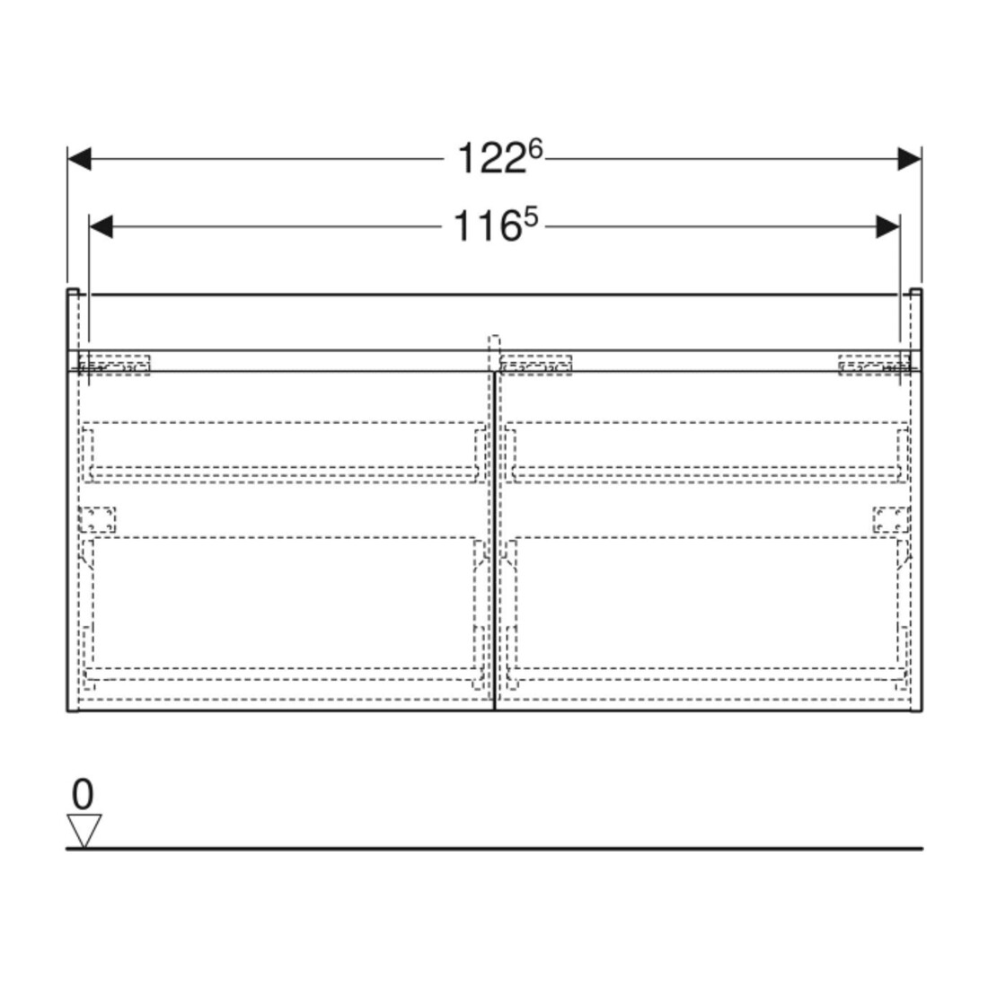 Geberit Meuble sous lavabo double Renova Plan 122,6x60,6x44,6 cm, 2 tiroirs, laqué mat
