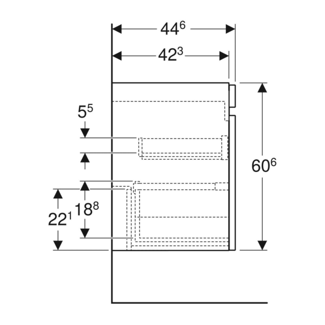Geberit Meuble sous lavabo double Renova Plan 122,6x60,6x44,6 cm, 2 tiroirs, N, F structuré