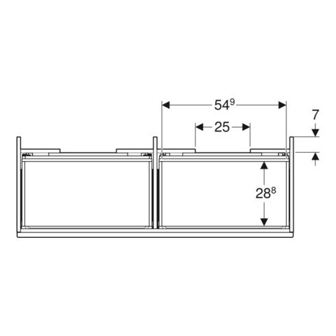 Geberit Meuble sous lavabo double Renova Plan 122,6x60,6x44,6 cm, 2 tiroirs, N h, F. struct.