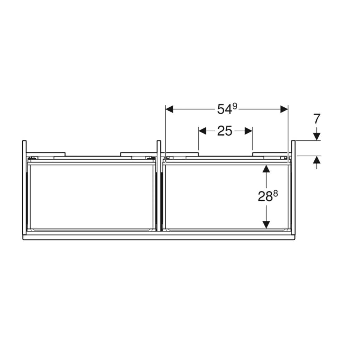 Geberit Meuble sous lavabo double Renova Plan 122,6x60,6x44,6 cm, 2 tiroirs, N h, F. struct.