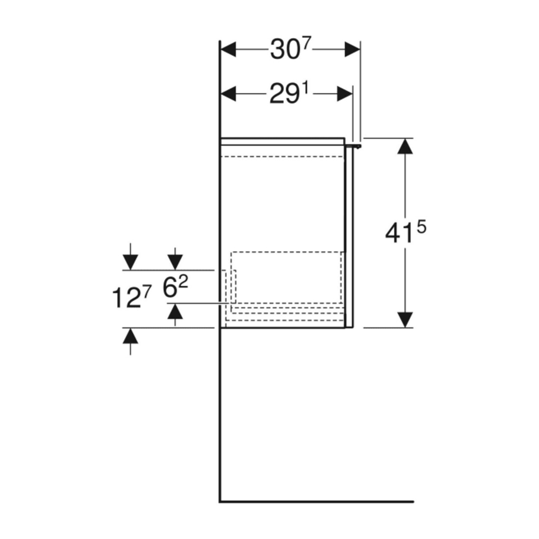 Geberit Meuble sous-lavabo iCon 52x41,5x30,7 cm, 1 tiroir, noyer/Poignée tiroir laquée mate