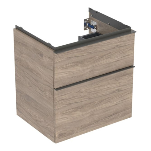 Geberit Meuble sous lavabo iCon 59,2x61,5x47,6 cm, 2 tiroirs, noyer/poignée la. ma