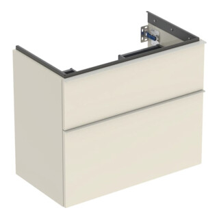 Geberit Meuble sous-lavabo iCon 74x61,5x41,6 cm, 2 tiroirs, blanc haut brillant/gris moyen satiné