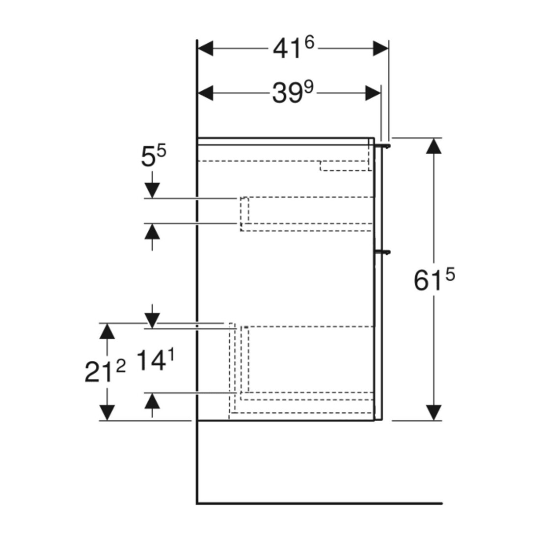 Geberit Meuble sous lavabo iCon 74x61,5x41,6 cm, 2 tiroirs, noyer/Poignée la. ma