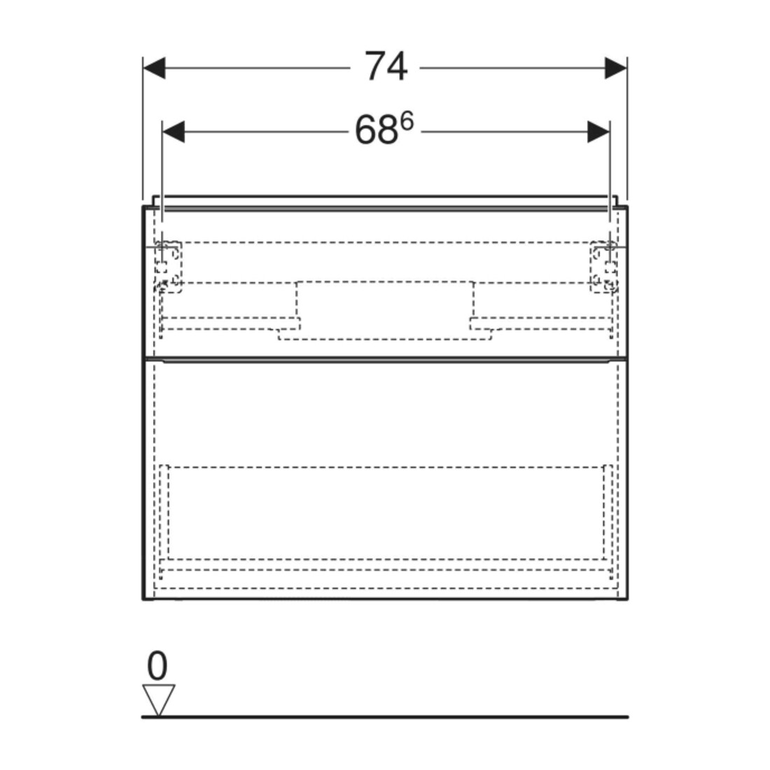 Geberit Meuble sous-lavabo iCon 74x61,5x47,6 cm, 2 tiroirs, blanc laqué brillant