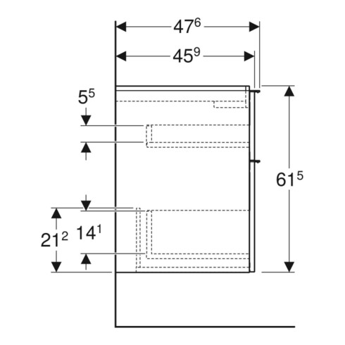 Geberit Meuble sous lavabo iCon 74x61,5x47,6 cm, 2 tiroirs, laqué mat